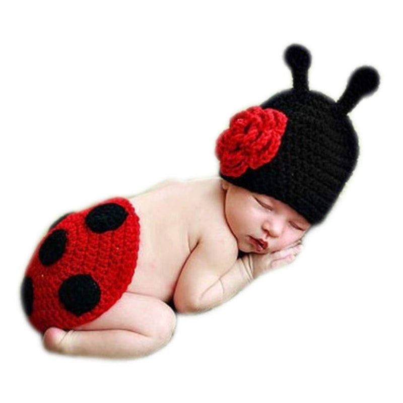 Vedory Fashion Newborn Baby Photography Props Boy Girls Photo Shoot Props Outfits Crochet Knitted Costume Unisex Cute Infant Hat Pants Set (ladybug) - Image 1